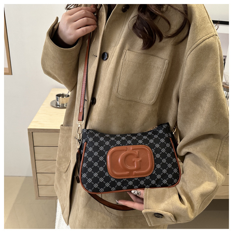 Cross-border retro trend small square bag for women, new fashionable printed French small square bag, niche and stylish single-shoulder crossbody bag undefined