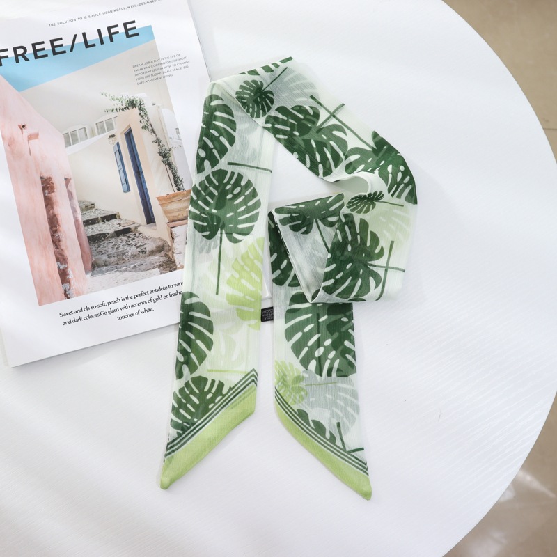 Verano delgada estrecha larga bufanda de seda Cinturón Verde banda de pelo cinta corbata bolsa accesorios de gasa decorativa trenzada corbata de pelo