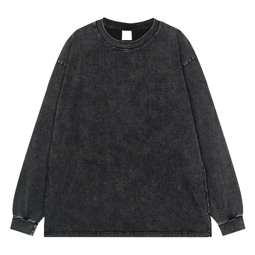 260g pesado copo de nieve frito de manga larga Camiseta americana retro alta calle moda marca suéter suelta Otoño e Invierno de los hombres y las mujeres de fondo