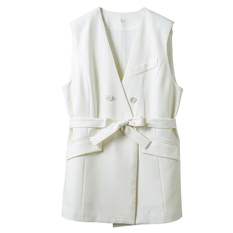 Áo vest gile nữ không tay phong cách retro, thiết kế độc đáo mặc xuân thu — Áo Vest Đen (không có cổ áo)