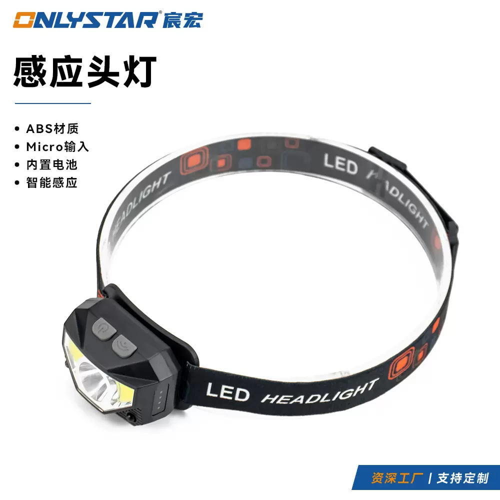 跨境新款usb充电防身感应led户外露营警示徒步夜钓带电池感应头灯