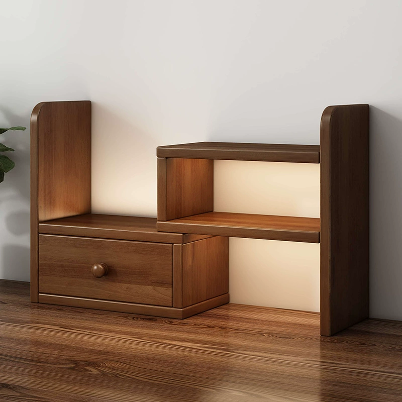 Настольная книжная полка из цельного дерева, настольная стойка для хранения, простая бытовая многослойная стойка для хранения, настольный выдвижной угловой книжный шкаф