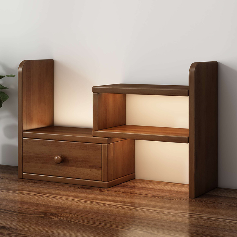Solid Wood Desktop Bookshelf Desk Storage Rack Simple Household Multi-Layer Storage Rack Desk Retractable Corner Bookcase