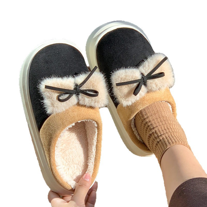 Sin impuestos) invierno nuevo algodón de lana de arco zapatillas de mujer zapatillas casuales para usar en el interior zapatillas caseras calientes