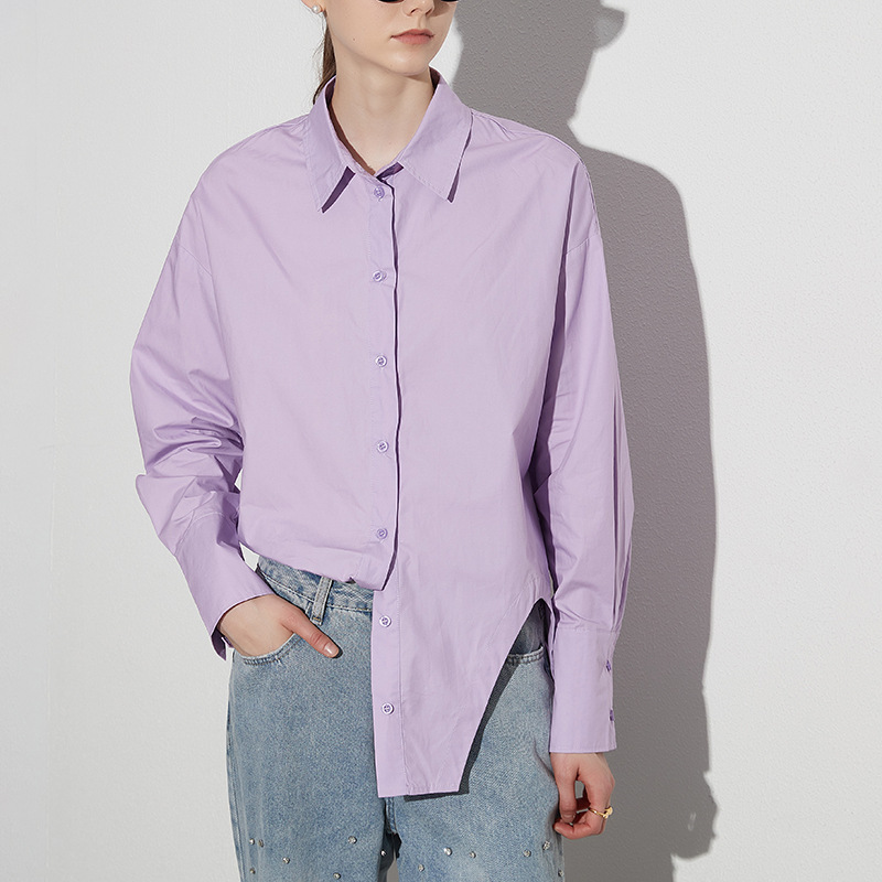 European and American Simple Commuter Style 2026 Spring New Oversized Loose Irregular Solid Color Versatile Women's Straight Shirt