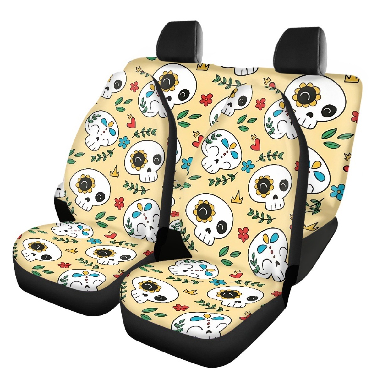 Cross-border Halloween-themed sugar skull pattern custom car seat covers, breathable and universal car seat cushions