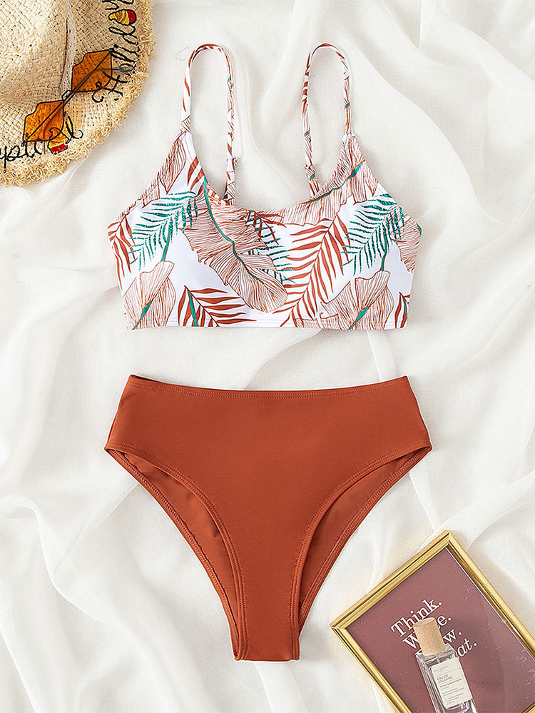 Nová potištěná podprsenka s vycpávkou na hrudník, plavky s horkým pramenem, tanga s vysokým pasem, sexy bikiny_voghion.com
