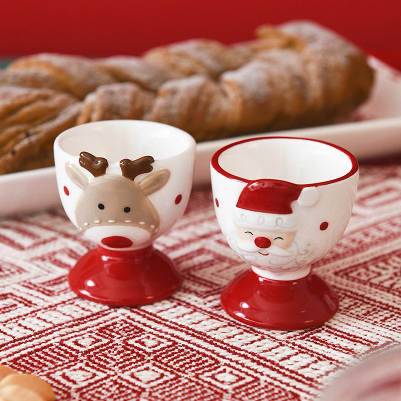 Taza de huevo de cerámica creativa de huevo de estilo nórdico de costura Santa Claus pequeña taza de vino encantadora taza de huevo de alce de alto valor facial
