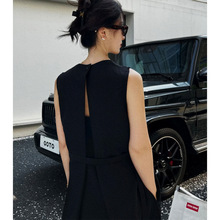 原版现货~虎纹皱黑色连衣裙新款茶歌法式倒短精致长裙