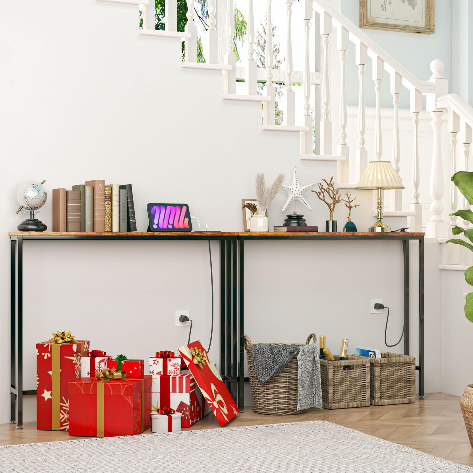 Mesa de consola personalizada de comercio exterior estrecha larga mesa de sofá con enchufe de alimentación puerto USB puerta de entrada sala de estar tabla estrecha