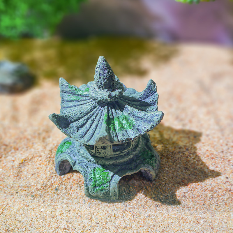 Nuevo Adorno de Paisajismo para Pecera de Resina con Forma de Faro de Piedra Arenisca Estilo Jardín Chino, Pabellón Hexagonal, Producto de Venta Caliente Transfronterizo