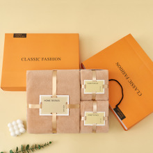 珊瑚绒毛巾礼盒浴巾三件套礼盒毛巾套装锁客礼品浴巾毛巾套盒包装