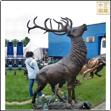 供应仿铜鹿雕塑 大型铜鹿打架雕塑 室外大型奔跑的铜鹿雕塑