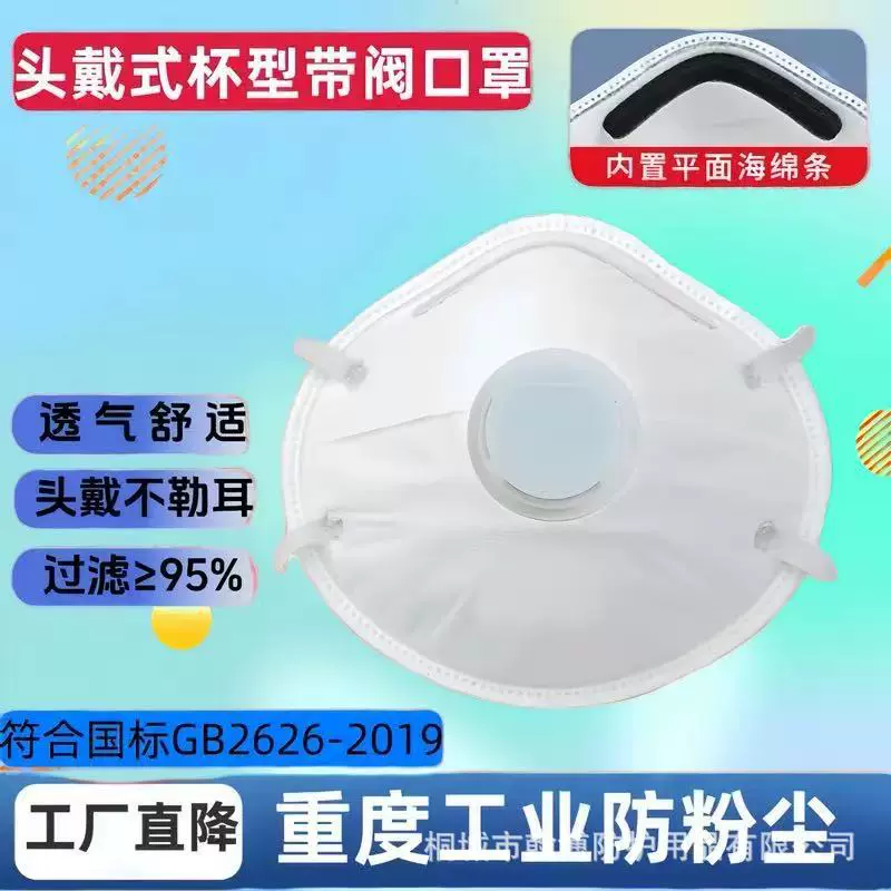 一次性透气防工业粉尘油漆打磨头戴式杯型呼吸阀kn95防尘专用口罩