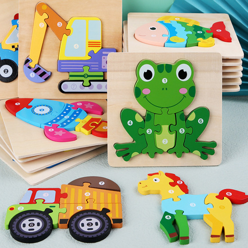 Wooden animal vehicle digital panel puzzle logical thinking training children's educational early education cognitive toy