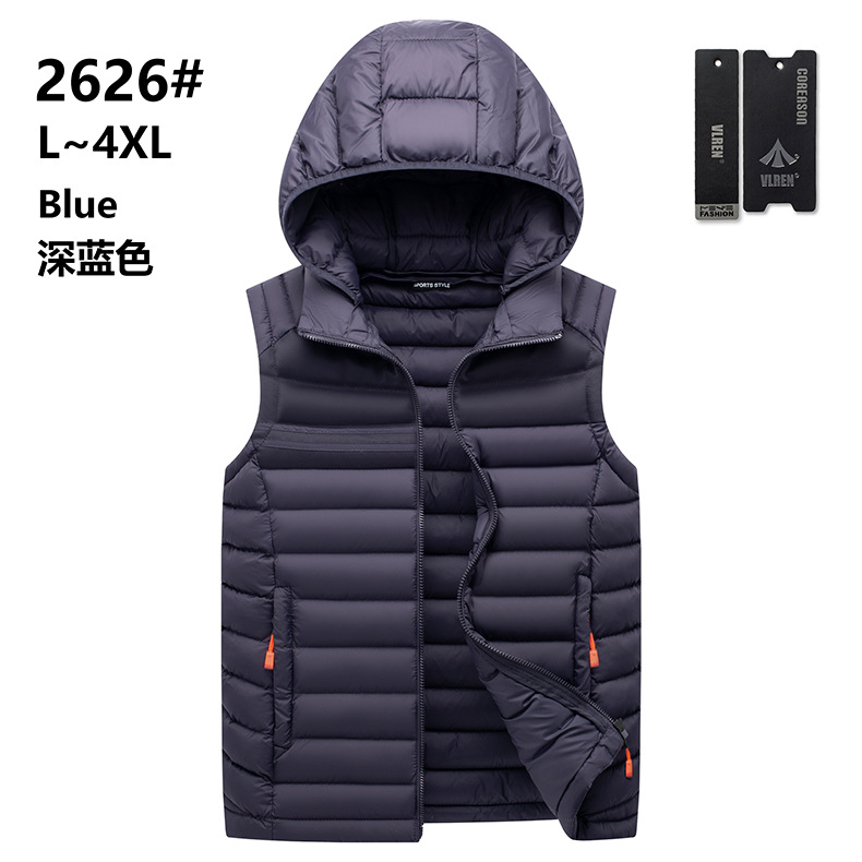 Chaleco de hombre chaleco transfronterizo de moda casual costilla Chaleco de algodón con capucha desmontable color sólido Otoño e Invierno ventas directas de fábrica comercio exterior