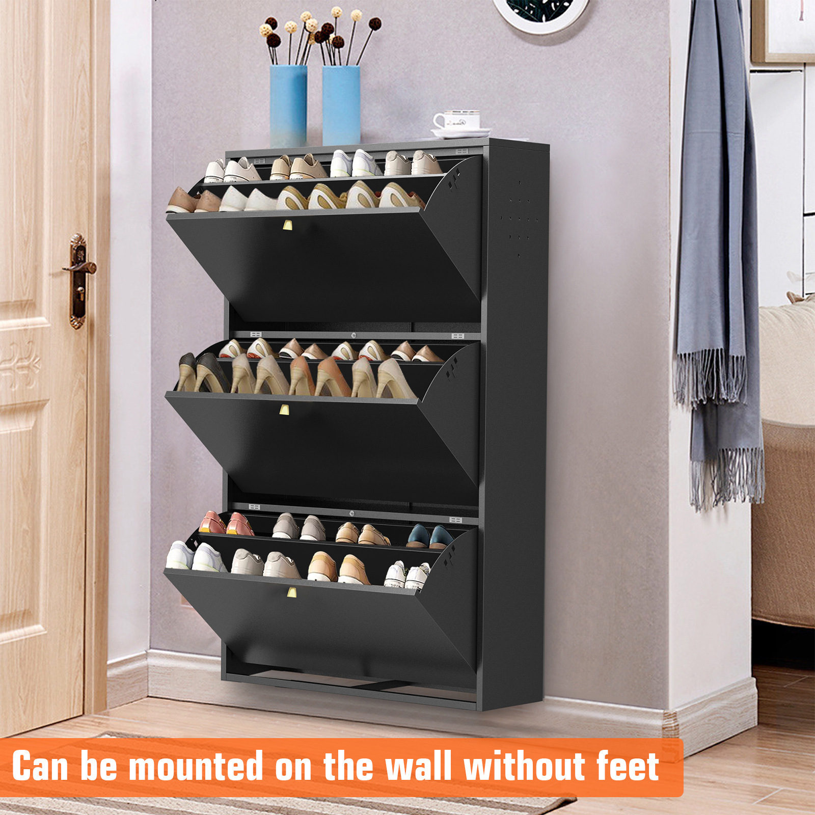 Shoe Cabinet for Home Entrance, Outdoor Hallway, Steel Entryway Storage Shoe Rack, Extremely Narrow Entryway Shoe Cabinet