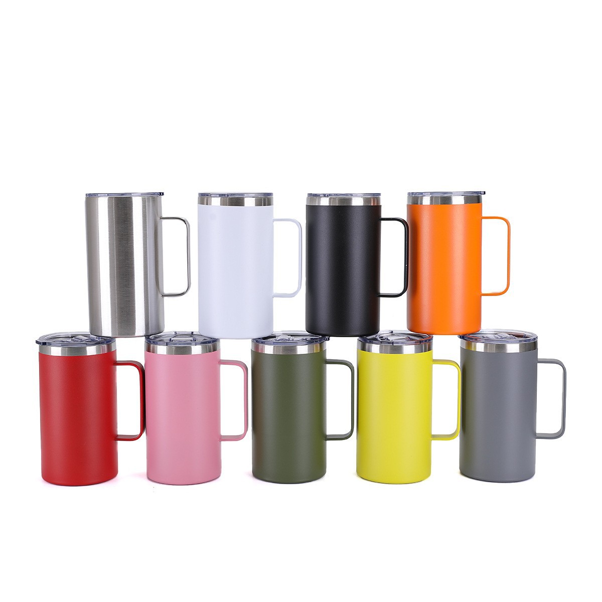 Taza térmica de acero inoxidable para exportación, taza de café pequeña portátil para coche con asa, taza sencilla de 20 oz con acabado pintado con aerosol.