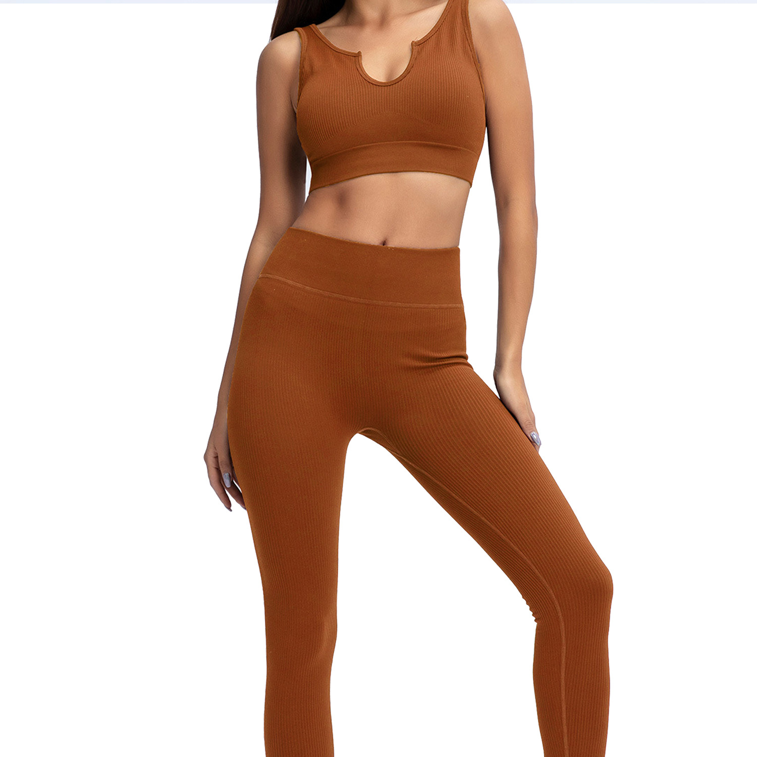 ¡En stock! Europa y América transfronteriza sexy chaleco deportivo ropa de fitness traje de las mujeres pantalones de manga larga ropa de yoga sin costuras XL