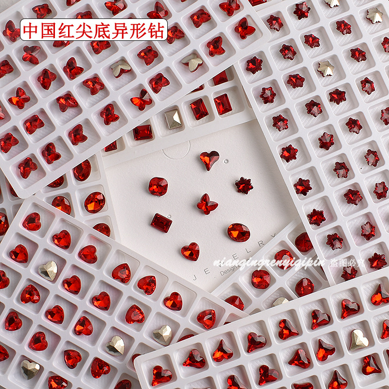Nail Art Accessories Chinese Red Pointed Shaped Diamond Super Flash…