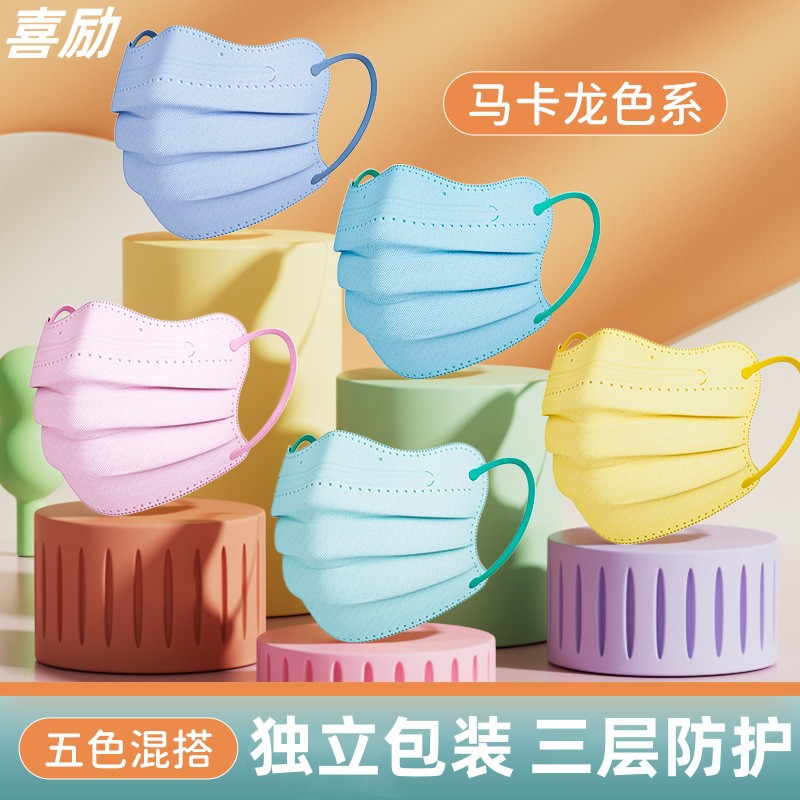 V脸马卡龙色口罩护眼角一次性口罩2023新款成人透气独立包装包邮