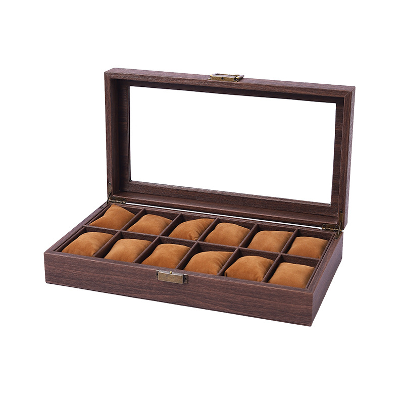 Nueva caja de reloj de cuero marrón vintage grano de madera marrón reloj pulsera de almacenamiento caja de exhibición caja de colección de reloj