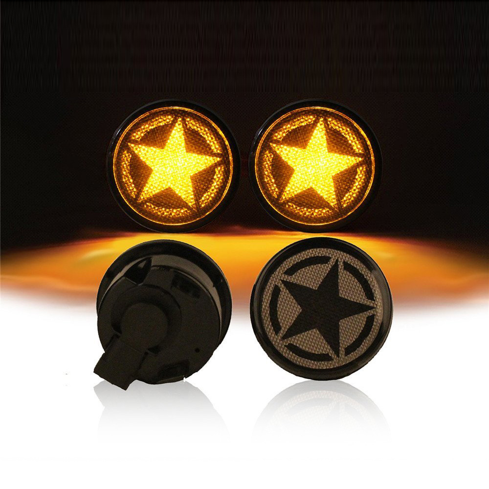 Suitable for 07-18 Car Wrangler Accessories Jk Off-Road Vehicle Modification with Five-Pointed Star Blackened Turn Signal Lights