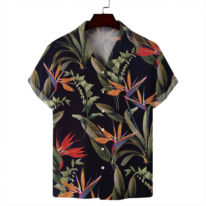 2024 verano hombre delgado casual cuello cubano moda cara hawaiana elástica camisa de manga corta con estampado digital 3D