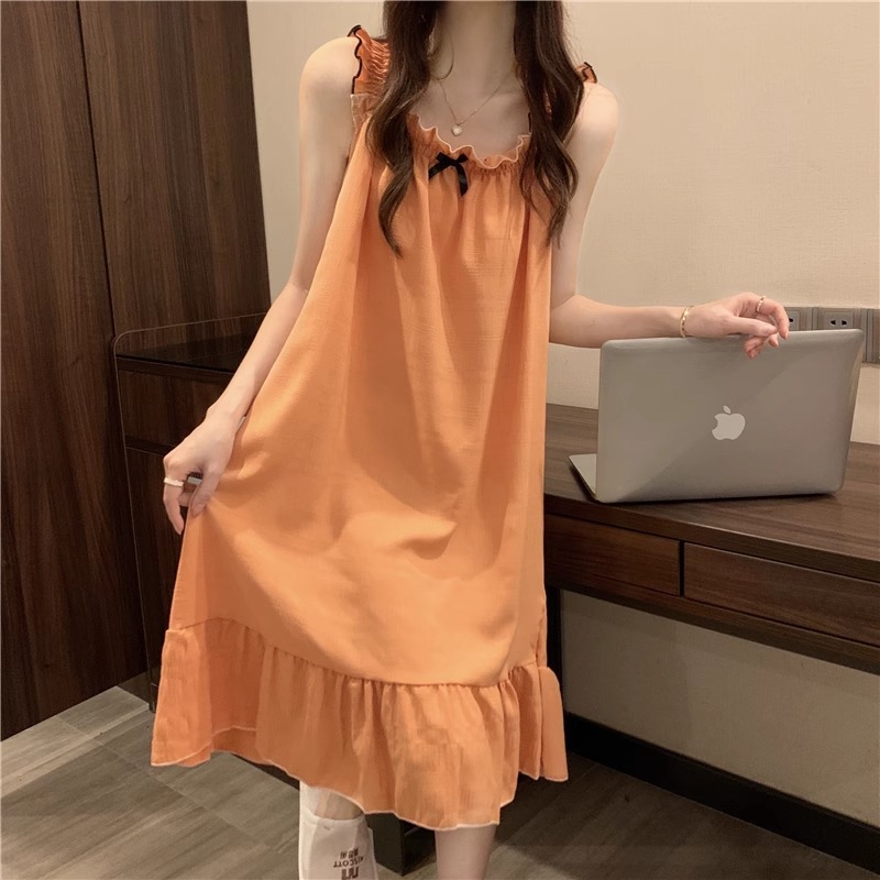 YZQ_Q304#서스펜더 스커트 작은 리본-주황색 가슴 패드 없음