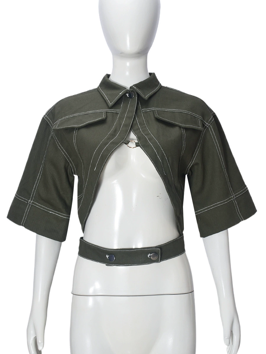 Cropped Half‑Sleeve Jacket (Nazada) Women's Short Turn‑Down Collar, Autumn/Winter Pocketed