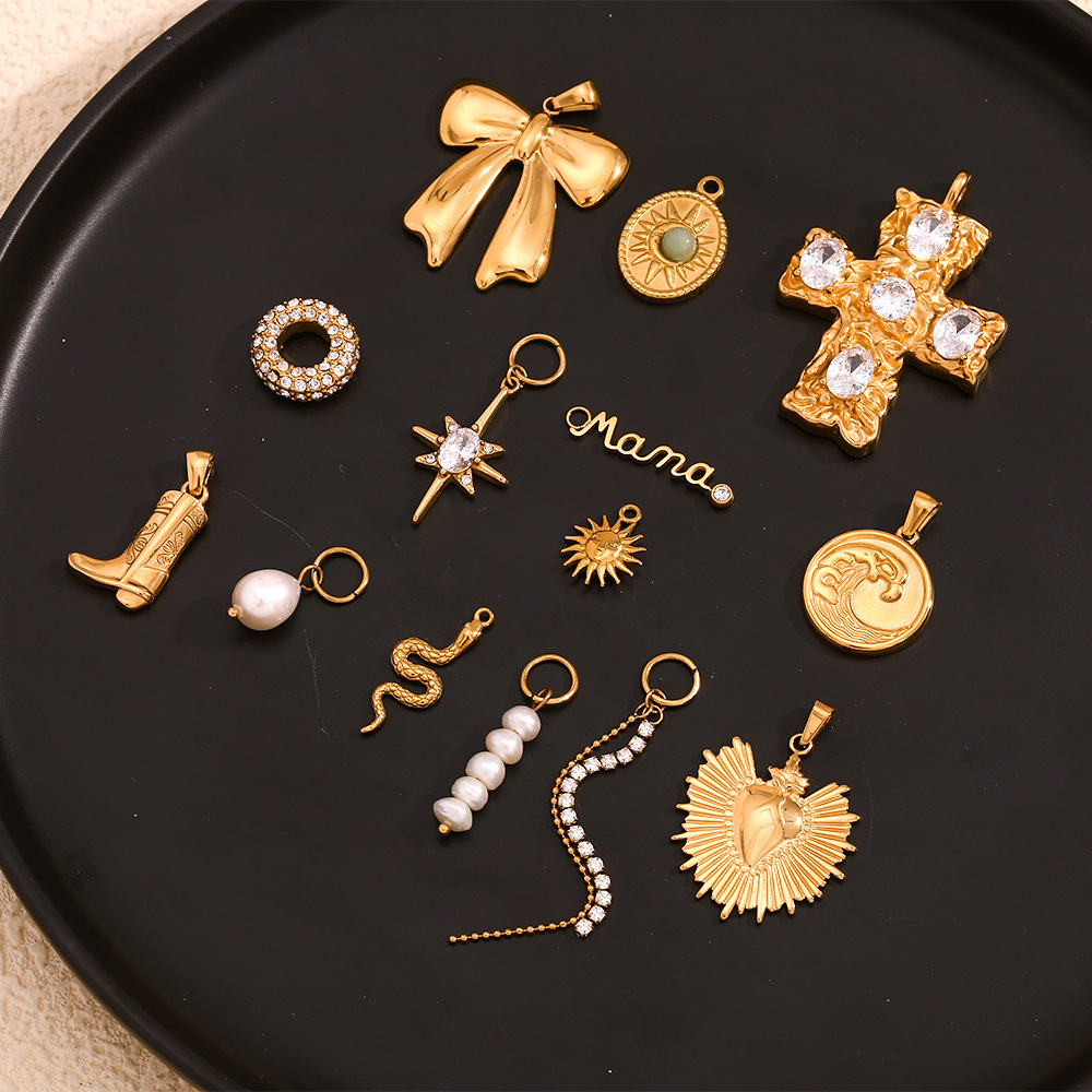 DIY Jewelry Accessories Classification 1 Piece 14.6*11.8mm 9.8*25.3mm 304 Stainless Steel 18K Gold Plated Sun Snake Bow Knot Pendant