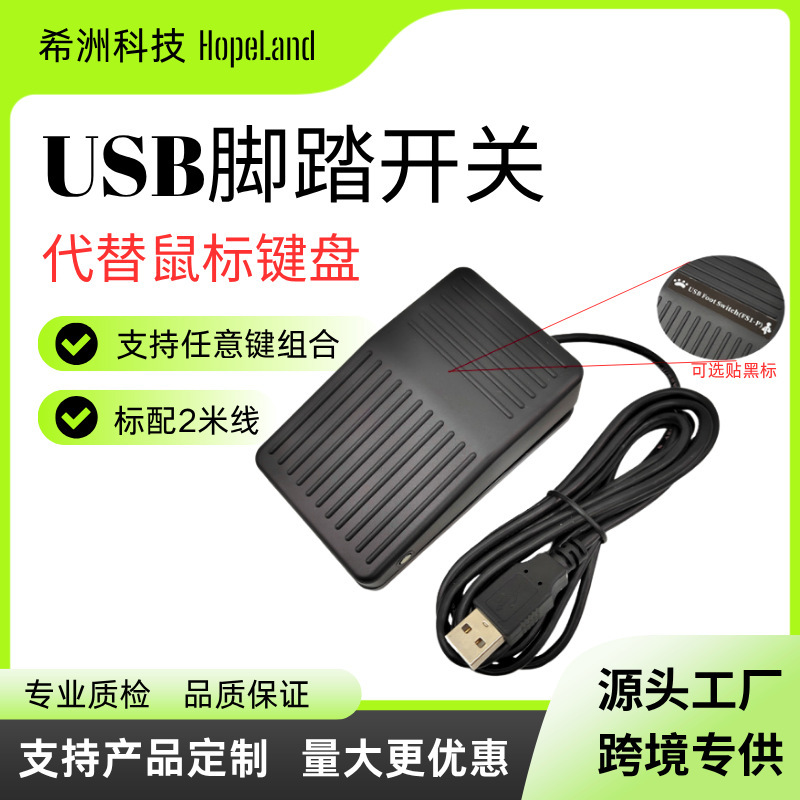 2m Wire 5V Black Tfs-1 Custom Button USB Foot Pedal Abs Plastic Foot Switch