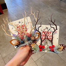 圣诞节头饰可爱鹿角发夹麋鹿树枝毛绒发箍拍照圣诞鹿角手工