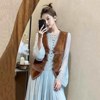 气质蓝色连衣裙马甲两件套女26春季小个子高级感超好看穿搭一整套