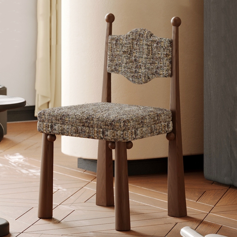 Prince Chair, French Mid-Century Style Dining Chair, Solid Wood, Light Luxury, High-End Retro Style Chair, Backrest Chair, Makeup Chair, White Ash Wood