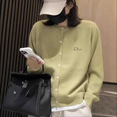 针织开衫女春秋季宽松外搭薄毛衣外套短款长袖上衣冬季内搭圆领