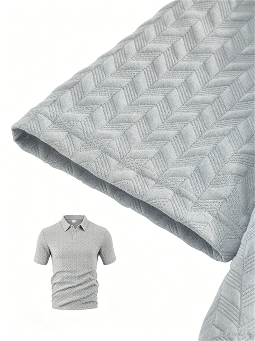 Men's Short Sleeve Polo Shirt Set Jacquard Design Comfort Fit Casual Summer Wear Breathable Polyester Fabric_viptrois.com