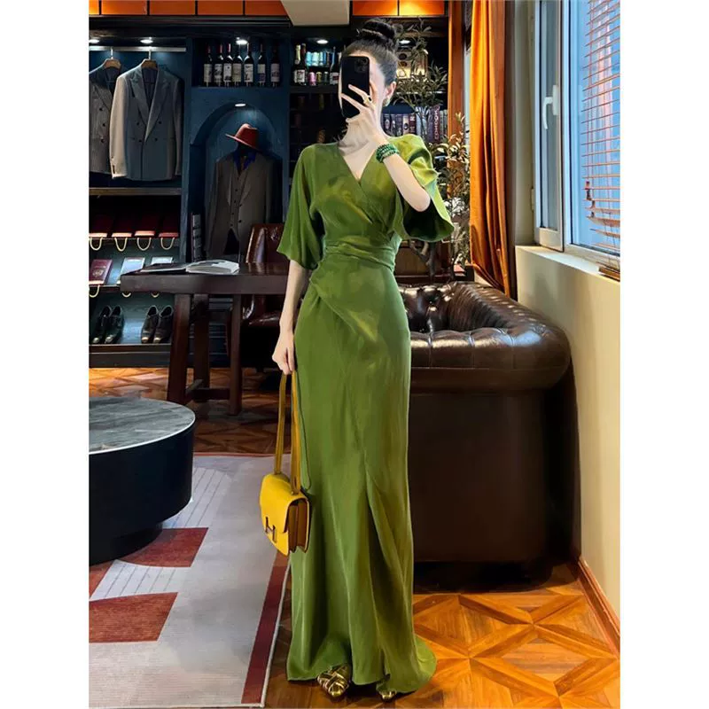 OK-070 Платье для похудения богини во французском стиле с зеленым чаем, летнее платье высокого класса в зрелом стиле