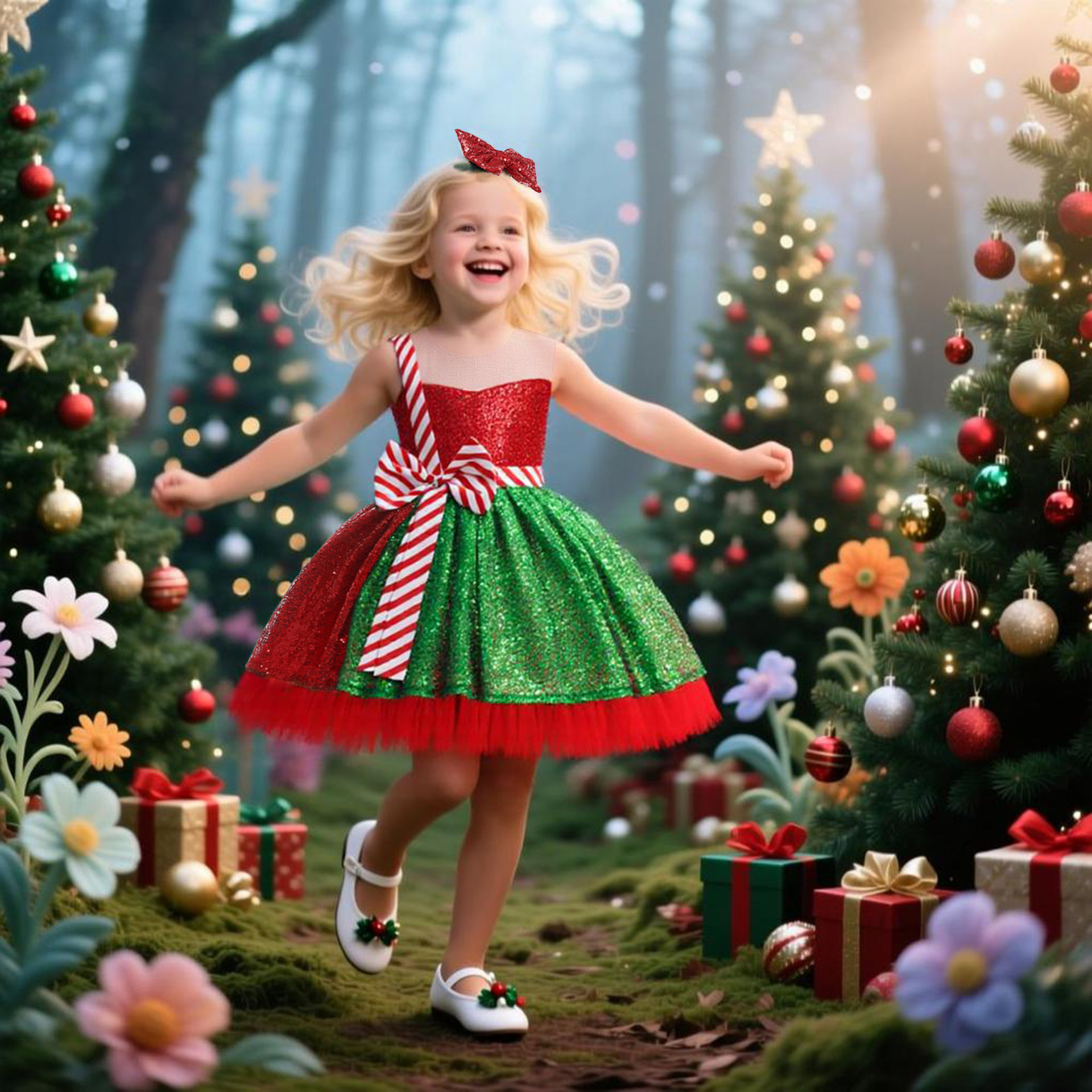 2024 nuevos niños de la Navidad traje Cosplay Masquerade color pettiskirt niñas vestido