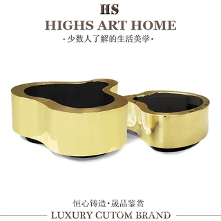 葡萄牙奢华设计感不规则异形波浪纹个性茶几组合东莞定制家具工厂
