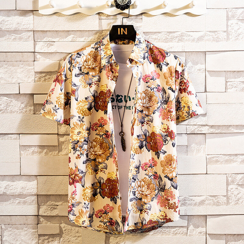 2025 summer men's shirt tide live explosion-new contrast color printed shirt men's personality business outside