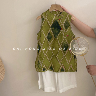 Girls Chinese Style Cheongsam 2025 New Summer Clothes Children's New Chinese Style Retro Sleeveless Vest Girls Jacquard Shirt