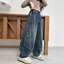 女童裤子秋装2025新款女大童春秋季休闲弯刀裤儿童秋款牛仔阔腿裤