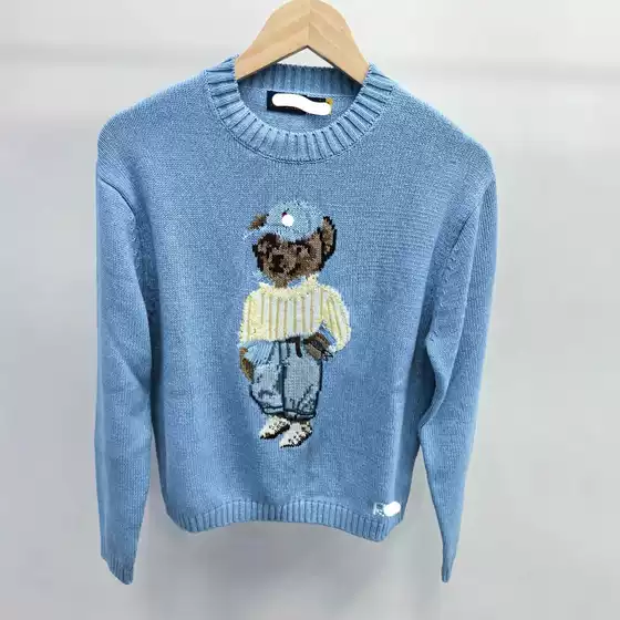 Cross-Border High-Quality Scanable R-L Pure Cotton Heavy-Duty Cartoon Popular Bear Autumn and Winter Sweater for Women 2025 New Style
