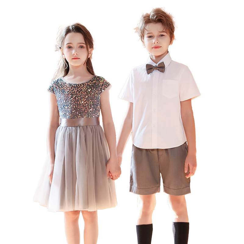 Vestido de presentación infantil del Día del Niño, vestido pequeño del anfitrión, vestido de coro de estudiantes de primaria y secundaria, vestido de presentación de recitación