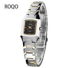 ROQO新款休闲商务情侣对表真正实心钨钢金色深度防水女士手表