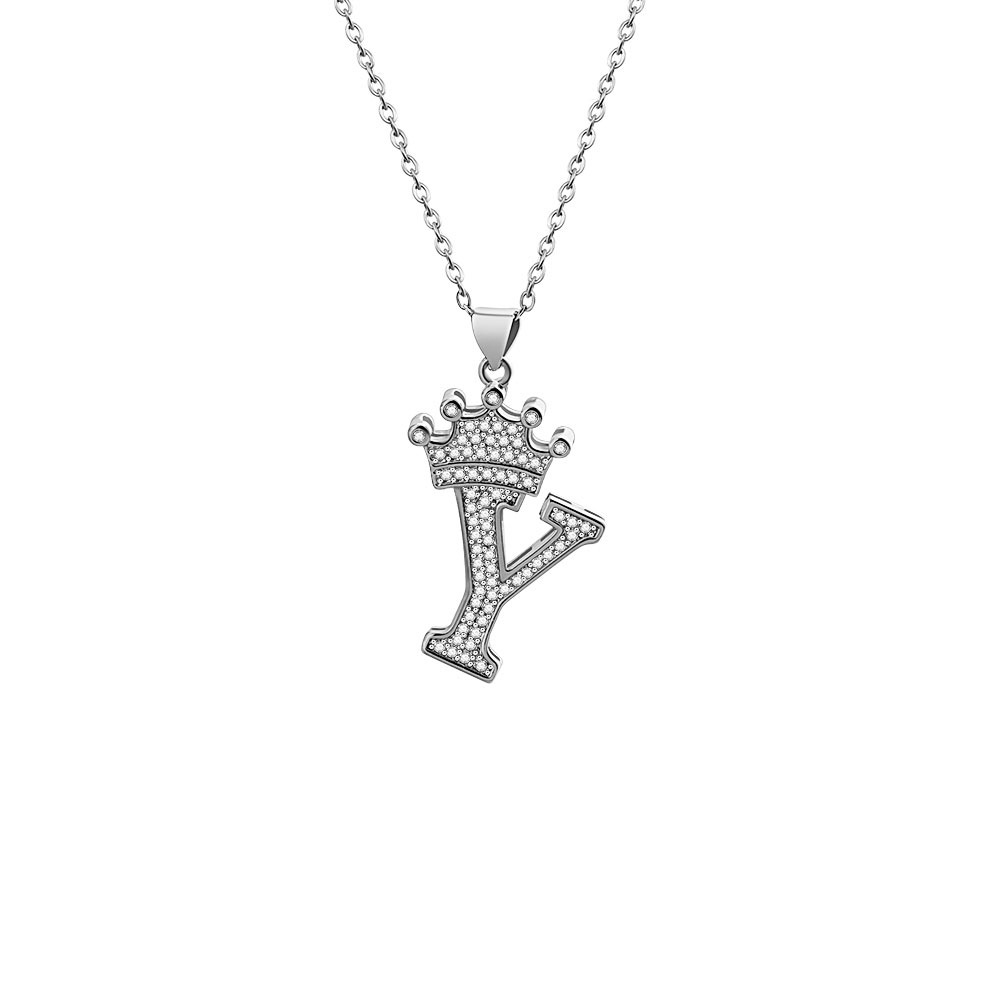 Stainless Steel Copper Simple Style Letter Crown Plating Inlay Zircon Pendant Necklace display picture 33