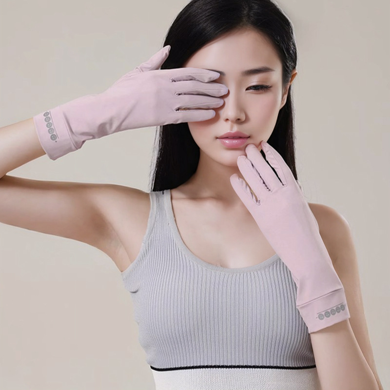 Sun protection gloves for women, summer outdoor sports cycling, cool sensation thin anti-slip fingerless ice silk gloves, UV protection