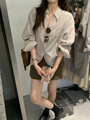 韩系女主！设计感松弛V领蕾丝拼接衬衫2025秋季新款百搭V领上衣女