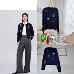 即墨厂家09020625女装2025秋季新款圆领ADF嵌花手工钉珠毛衣开